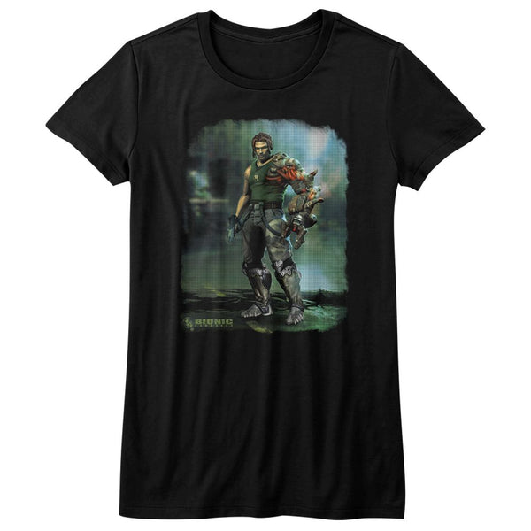 Bionic Commando-Damaged Road-Black Ladies S/S Tshirt - Coastline Mall