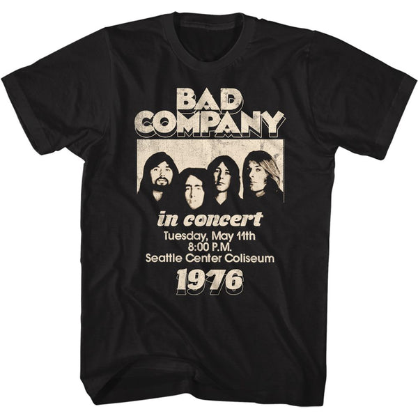 Bad Company - In Concert '76 Logo Black Adult Short Sleeve T-Shirt tee - Coastline Mall