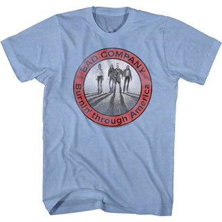 Bad Company - Burning Circle Logo Light Blue Heather Adult Short Sleeve T-Shirt tee - Coastline Mall