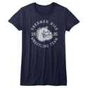 Breakfast Club - Wrestling Team Logo Navy Ladies Bella Short Sleeve T-Shirt tee - Coastline Mall