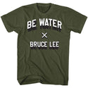 Bruce Lee-Be Water-Military Green Adult S/S Tshirt - Coastline Mall