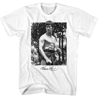 Bruce Lee-B&W Bruce Photo-White Adult S/S Tshirt - Coastline Mall