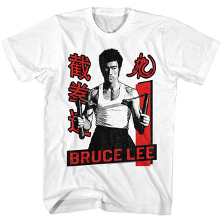 Bruce Lee-Bruce Lee Nunchucks-White Adult S/S Tshirt