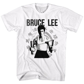 Bruce Lee-Chucks-White Adult S/S Tshirt - Coastline Mall