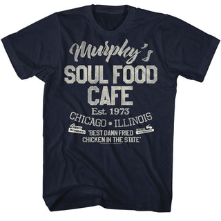The Blues Brothers Blues-The Blues Brothers Soul Food Cafe-Navy Adult S/S Tshirt