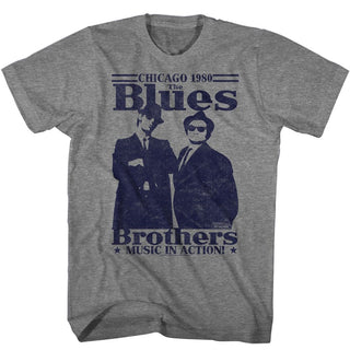 The Blues Brothers Blues-The Blues Brothers Music In Action-Graphite Heather Adult S/S Tshirt