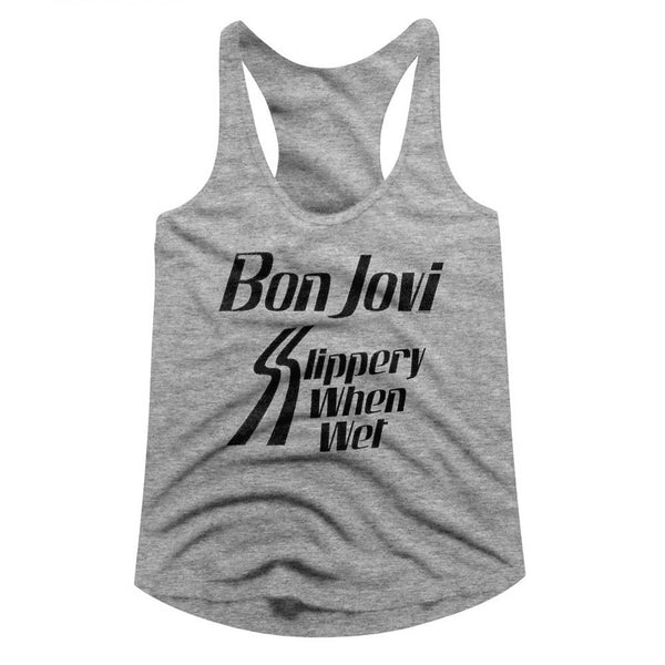 Bon Jovi Slippery When Wet Logo Gray Heather Ladies Racerback Tank Top T-Shirt tee - Coastline Mall