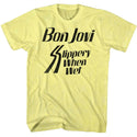Bon Jovi Slippery When Wet Logo Yellow Heather Adult Short Sleeve T-Shirt tee - Coastline Mall