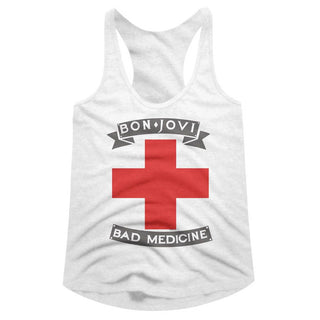Bon Jovi Badmed Logo White Ladies Racerback Tank Top T-Shirt tee - Coastline Mall