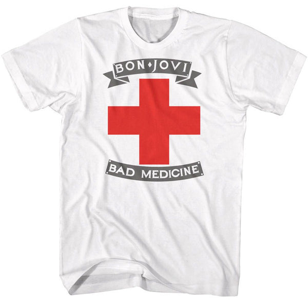 Bon Jovi Badmed Logo White Adult Short Sleeve T-Shirt tee - Coastline Mall