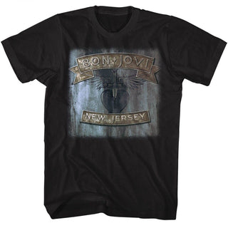 Bon Jovi New Jersey Logo Black Adult Short Sleeve T-Shirt tee - Coastline Mall
