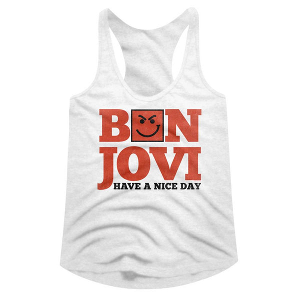 Bon Jovi Have A Nice Day Logo White Ladies Racerback Tank Top T-Shirt tee - Coastline Mall