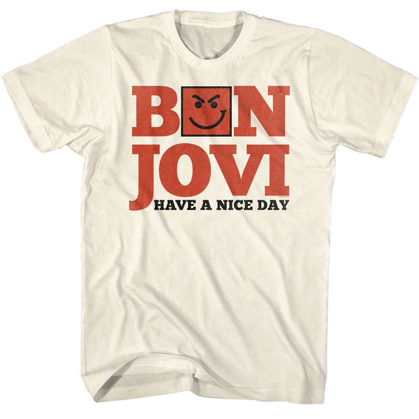 Bon Jovi Have A Nice Day Logo Natural Adult Short Sleeve T-Shirt tee - Coastline Mall