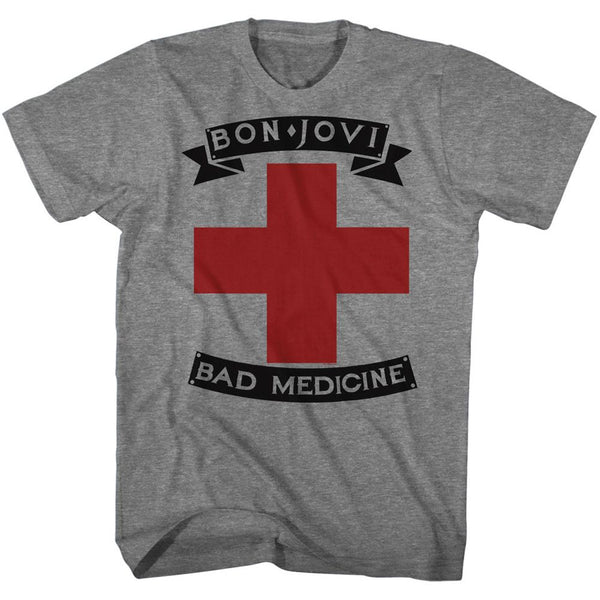 Bon Jovi-Badmed-Graphite Heather Adult S/S Tshirt - Clothing, Shoes & Accessories:Men's Clothing:T-Shirts - Coastline Mall