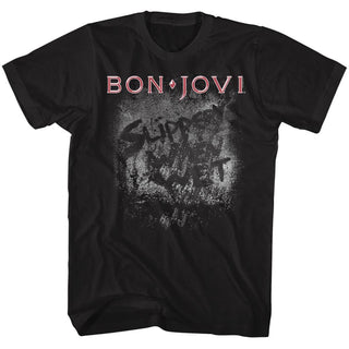 Bon Jovi-More Slippery-Black Adult S/S Tshirt - Clothing, Shoes & Accessories:Men's Clothing:T-Shirts - Coastline Mall
