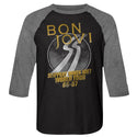 Bon Jovi-World Tour-Vintage Black/Premium Heather Adult 3/4 Sleeve Raglan - Clothing, Shoes & Accessories:Men's Clothing:T-Shirts - Coastline Mall