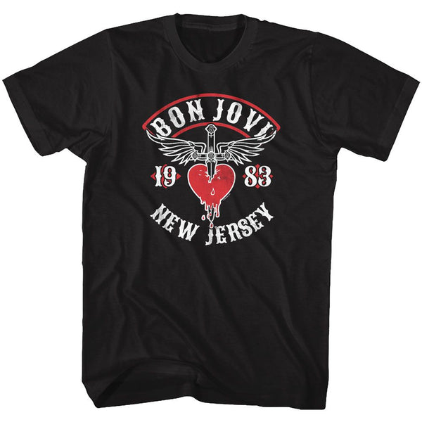 Bon Jovi-NJ 1983-Black Adult S/S Tshirt - Clothing, Shoes & Accessories:Men's Clothing:T-Shirts - Coastline Mall