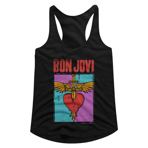 Bon Jovi-Heart And Dagger-Black Ladies Racerback - Clothing, Shoes & Accessories:Women's Clothing:T-Shirts - Coastline Mall