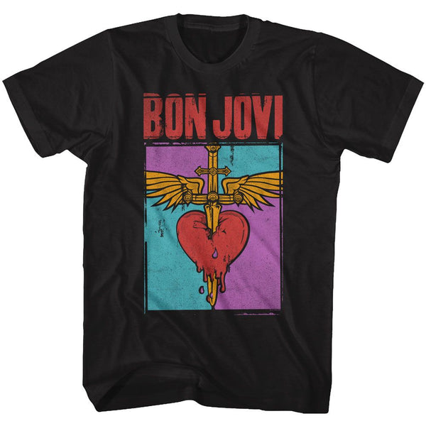 Bon Jovi-Heart And Dagger-Black Adult S/S Tshirt - Clothing, Shoes & Accessories:Men's Clothing:T-Shirts - Coastline Mall