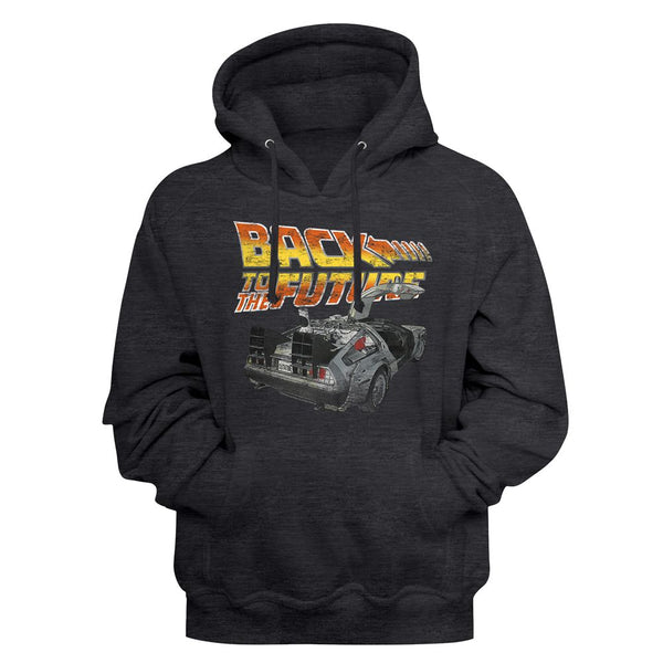 Back To The Future - BTF Car Logo Charcoal Heather Adult Long Sleeve Pullover Hoodie - Coastline Mall
