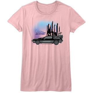 Back To The Future-Car-Light Pink Juniors S/S Tshirt - Coastline Mall