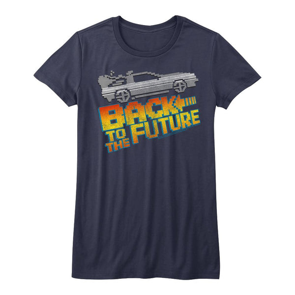 Back To The Future - 8Bit To The Future Logo Navy Ladies Bella Short Sleeve T-Shirt te - Coastline Mall