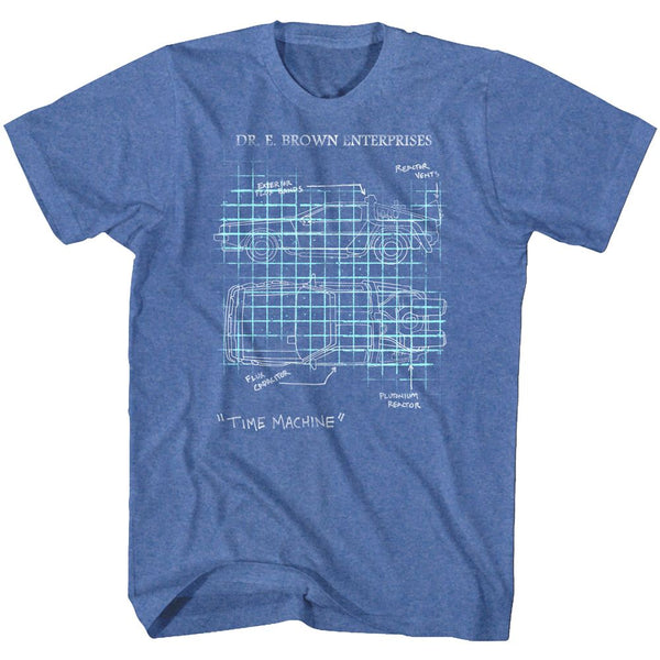 Back To The Future-Delorean Schematic-Royal Heather Adult S/S Tshirt - Coastline Mall