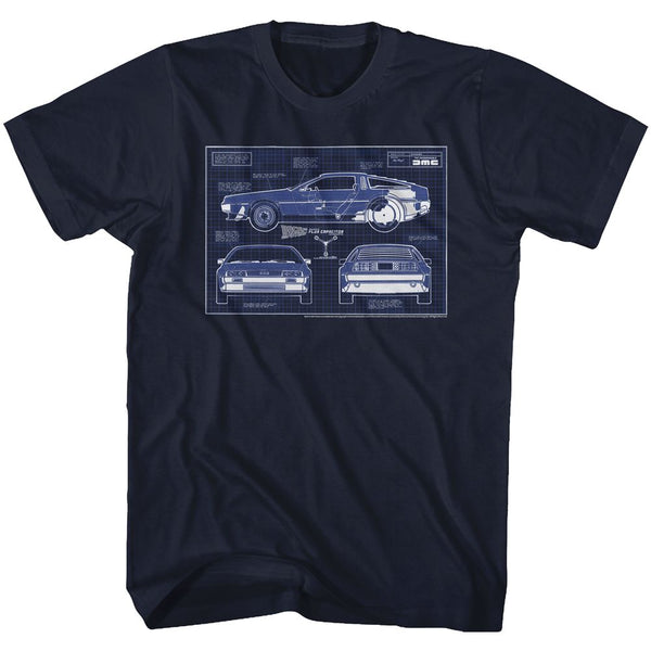 Back To The Future-Blueprints-Navy Adult S/S Tshirt - Coastline Mall