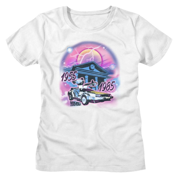 Back To The Future-Airbrush-White Ladies S/S Tshirt - Coastline Mall