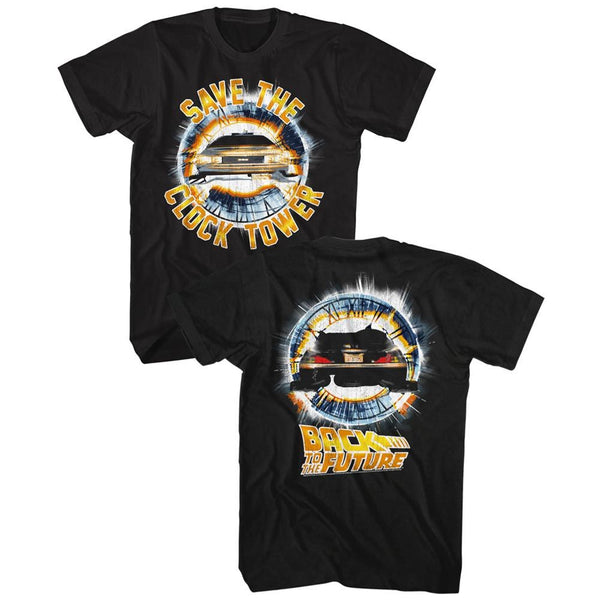 Back To The Future-Clocktower-Black Adult S/S Front-Back Print Tshirt - Coastline Mall