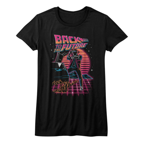 Back To The Future-Synthwave Future-Black Ladies S/S Tshirt - Coastline Mall
