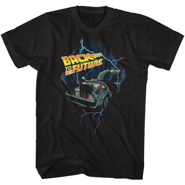 Back To The Future-Lightning Car-Black Adult S/S Tshirt - Coastline Mall