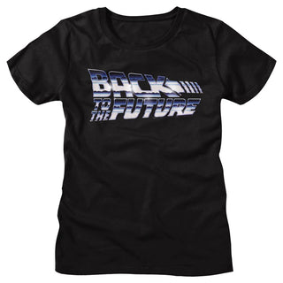 Back To The Future-Chrome To The Future-Black Ladies S/S Tshirt - Coastline Mall