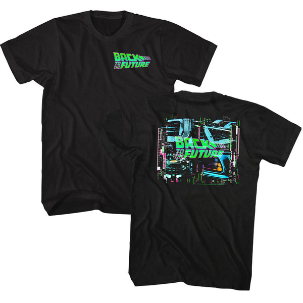 Back To The Future-Neon BTTF-Black Front-Back Print Adult S/S Tshirt - Coastline Mall