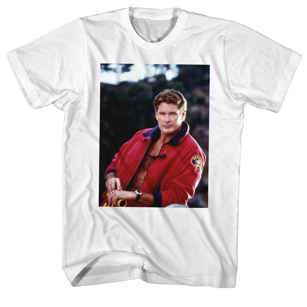 Baywatch-The Hoff-White Adult S/S Tshirt - Coastline Mall