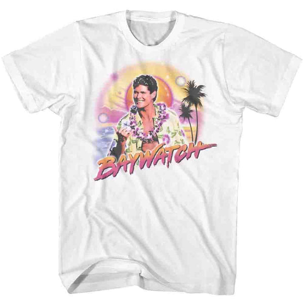 Baywatch-Mitch Airbrush-White Adult S/S Tshirt - Coastline Mall