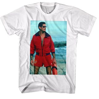 Baywatch-On The Beach-White Adult S/S Tshirt - Coastline Mall