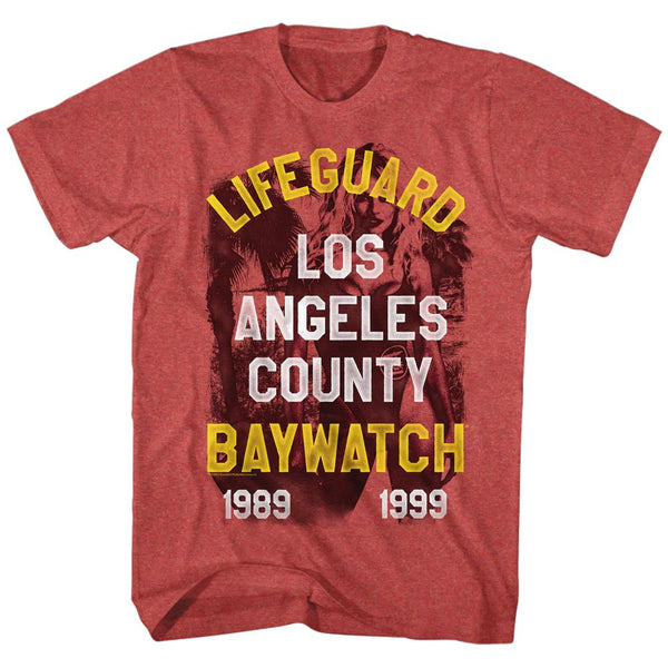 Baywatch-Lifeguard-Red Heather Adult S/S Tshirt - Coastline Mall