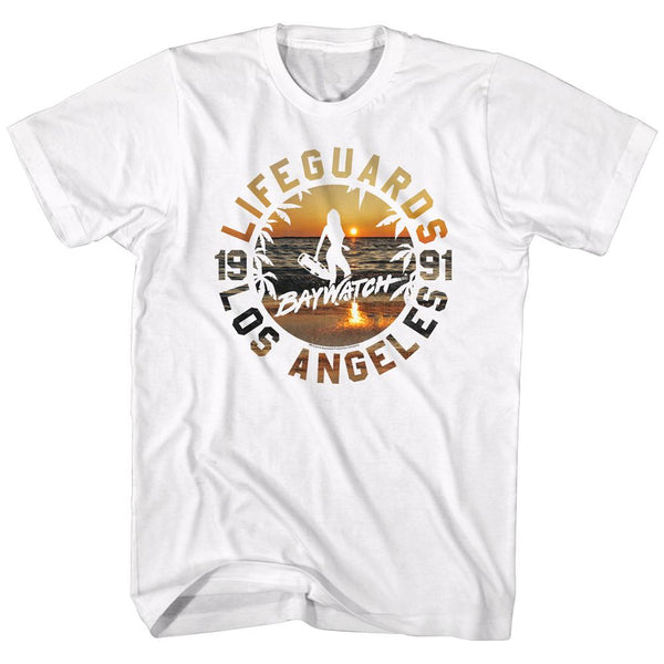 Baywatch-Lifeguards Sunset-White Adult S/S Tshirt - Coastline Mall