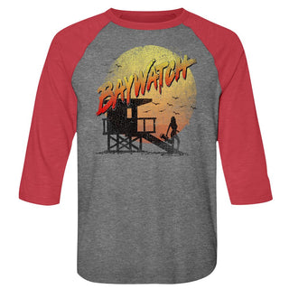 Baywatch Cracked Up Logo Premium Heather/Vintage Red Adult 3/4 Sleeve Baseball Jersey T-Shirt tee - Coastline Mall