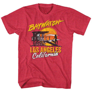 Baywatch-Retrowatch-Cherry Heather Adult S/S Tshirt - Coastline Mall