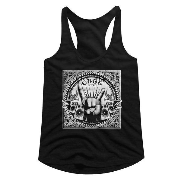 Cbgb-Rock Hand-Black Ladies Racerback - Coastline Mall