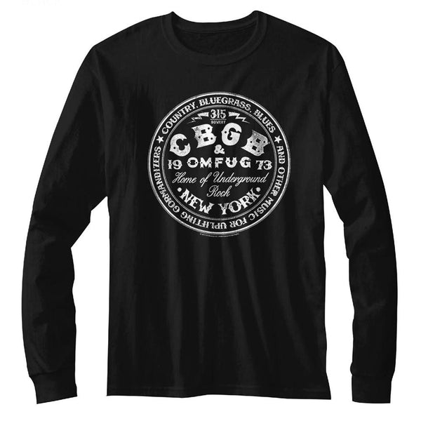 CBGB - cbgb circle Logo Black Long Sleeve Adult T-Shirt tee - Coastline Mall