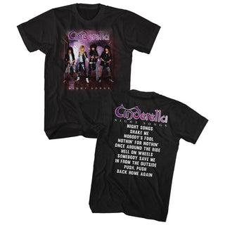 Cinderella-Night Songs Album-Black Adult S/S Front-Back Print Tshirt - Coastline Mall
