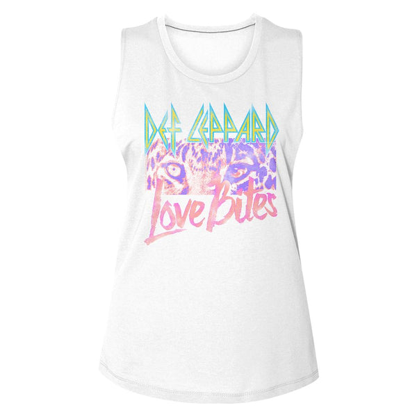 Def Leppard-Love Bites-White Ladies Muscle Tank - Clothing, Shoes & Accessories:Women's Clothing:T-Shirts - Coastline Mall