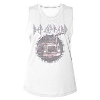 Def Leppard-Pinktruckblue-White Ladies Muscle Tank - Coastline Mall