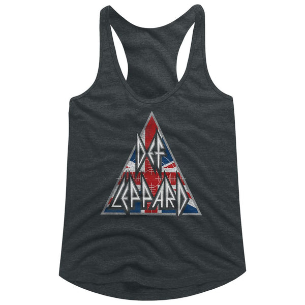 Def Leppard-Britlogo-Dark Gray Heather Ladies Racerback - Coastline Mall