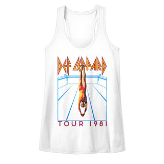 Def Leppard-He's Swimming-White Ladies Racerback - Coastline Mall