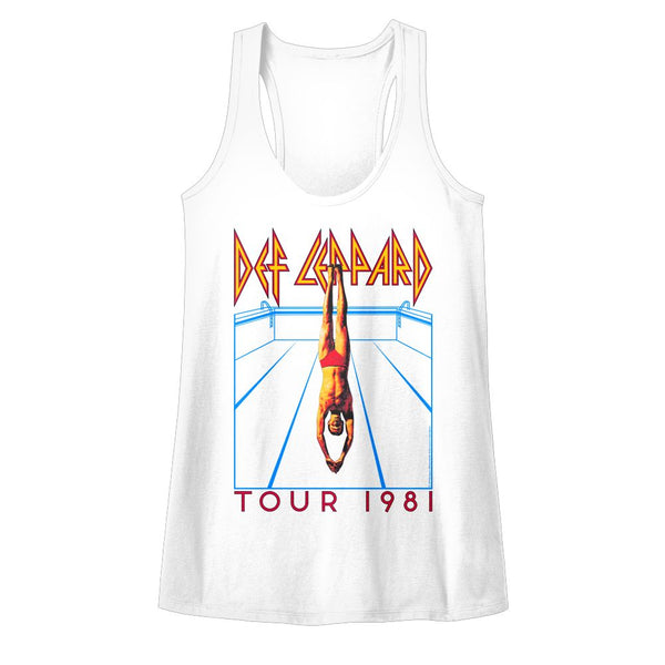 Def Leppard-He's Swimming-White Ladies Racerback - Coastline Mall