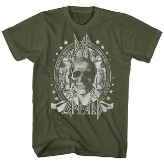 Def Leppard-Skull-Military Green Adult S/S Tshirt - Coastline Mall